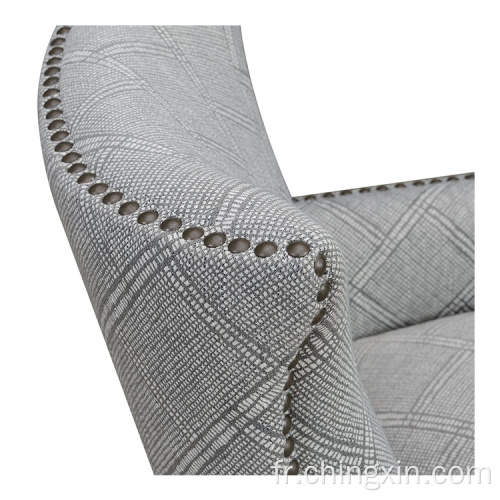 Chaise d'appoint à bras multi-tissus gris Nail Head avec pieds en bois massif